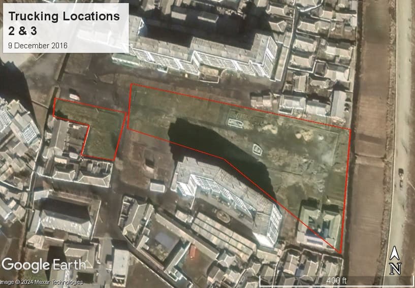 Overhead imagery of a trucking location in Hamhung North Korea before development.
