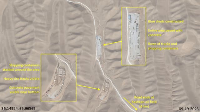 Storage areas identified in Figure 16 show significant development, featuring concrete paving, several new sheds, and more shipping containers and parked vehicles.