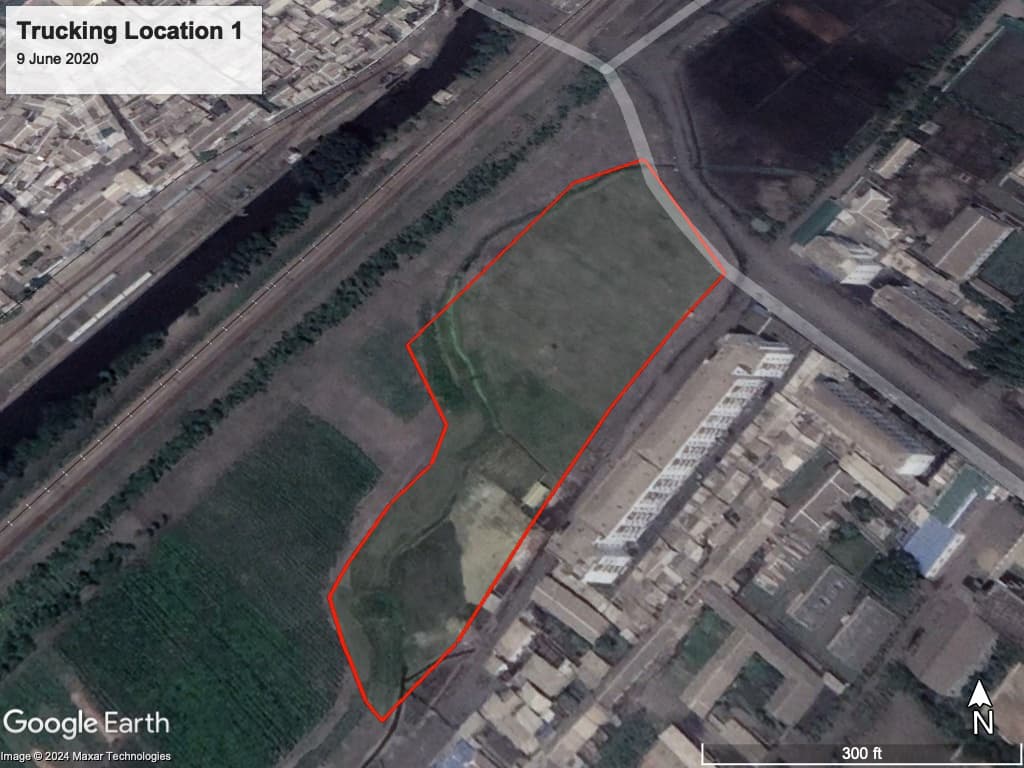 Overhead imagery of a trucking location in Hamhung North Korea before development.